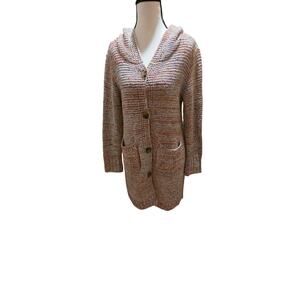 Easel Hooded Button-Front Cardigan – Pockets – Marled Knit – Size Small